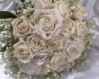 Latex real to look at rose and lilly bridal bouquet