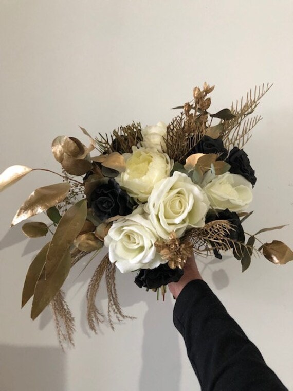 flowers for black and gold dress Black tulle dress with intricate gold embroidery main image 0