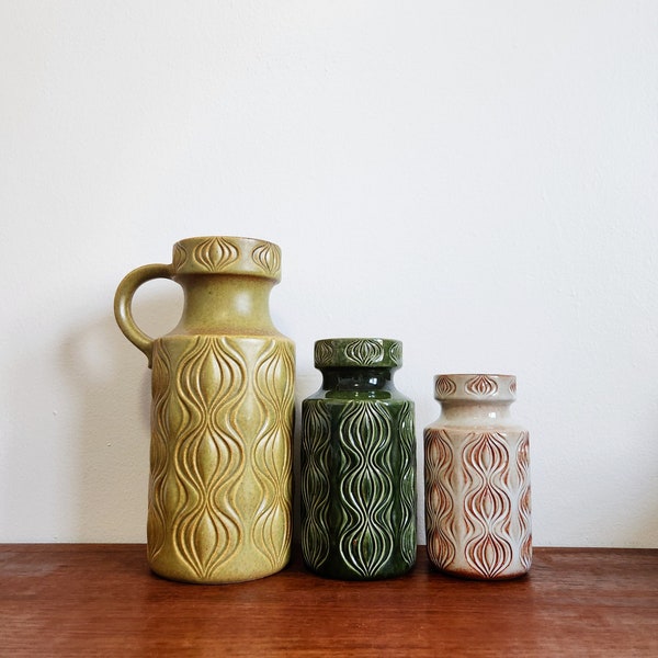 Scheurich Green Yellow Beige Amsterdam Vase / Onion vase / West German Pottery Fat Lava Vase 285 485
