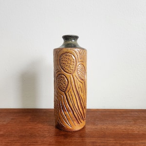 MCM Signed Studio Pottery Raku Vase with Incised design