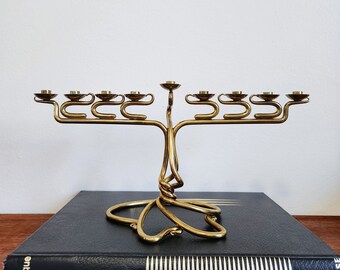 Vintage Art Nouveau Style Brass Menorah Candleholder