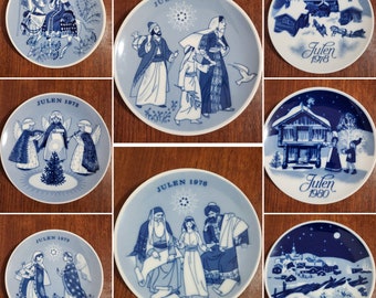 Porsgrund Norway Blue Collectable Julen Christmas Plates Julen 1970, 1972, 1973, 1975, 1976, 1978, 1980, 1982