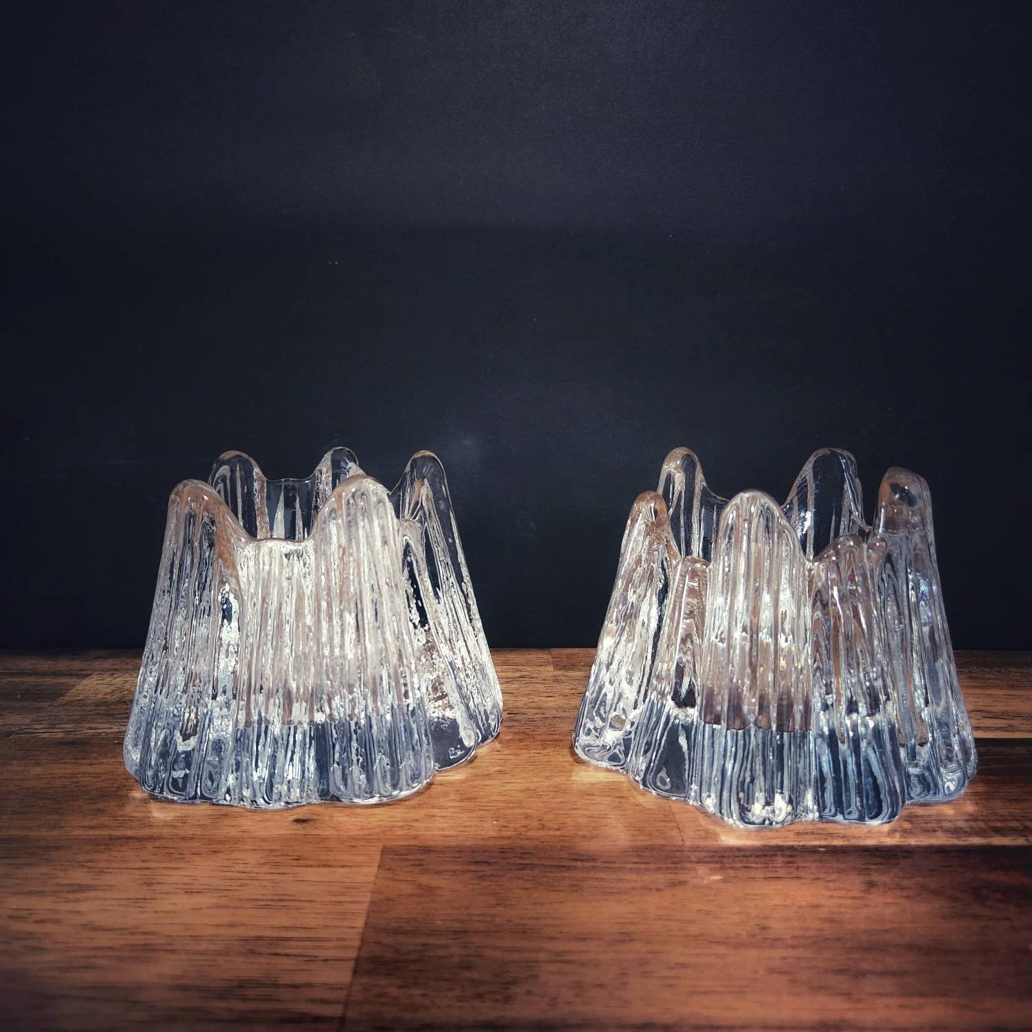 Trio of Nybro Sweden Crystal Volcano Votive Candle Holder Rune Etsy