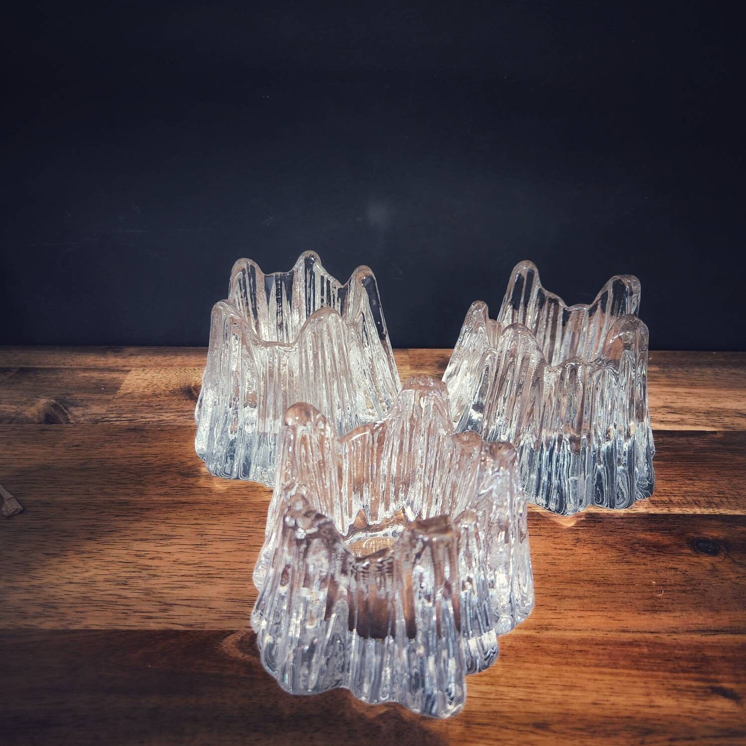 Trio of Nybro Sweden Crystal Volcano Votive Candle Holder Rune Etsy
