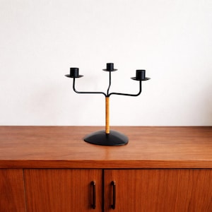 Laurids Lonborg Candelabra, Iron and Wicker Candle Holder, Mid Century Modern Candleholder