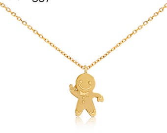 Women's Gold Gingerbread Man Necklace, 18K Gold Chain Necklace For Women, Thin Gold Chain, Dainty Gold Necklace, Christmas Jewelry