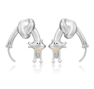 Orecchini A Bottone Findout Con Gatto Helokitte – Argento 925 Per Donna, Ragazza, Bambina – Idea Regalo