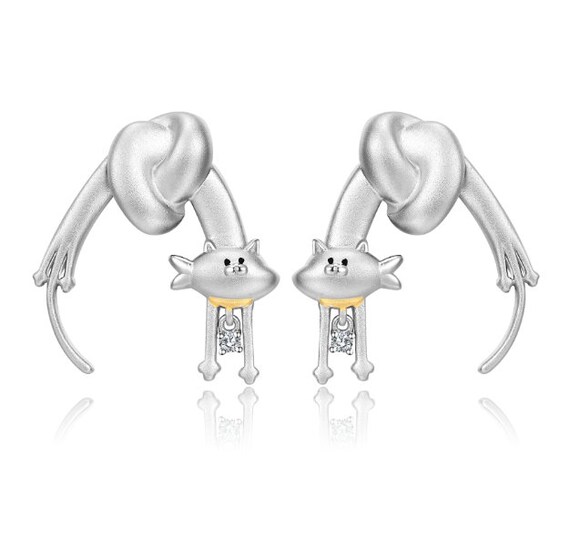 Orecchini A Bottone Findout Con Gatto Helokitte – Argento 925 Per Donna, Ragazza, Bambina – Idea Regalo