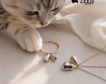 Cat jewelry Lucky cat paws  cat lover necklace Valentine's Day dainty jewelry silver gold plated necklace animal necklace cat lady gift meow