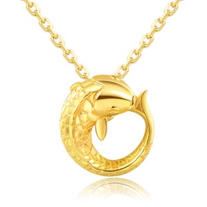 Solid Gold Koi Charm Necklace,  18K Gold Koi Charm Necklace, Koi Fish Pendant, Koi Fish Necklace, Mothers Day Gifts, Lucky, Birthday Gift