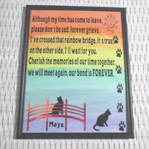 FRAMED CAT MEMORIAL  rainbow bridge  loss of cat death of pet mourning loss of pet cat lover pet lover in memory of cat grieving loss of cat