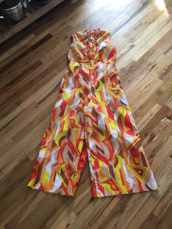Wild Psychedelic 1960s/1970s Palazzo Pant Jumpsuit