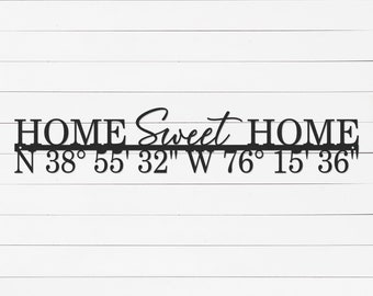 Latitude and Longitude Sign | Home Sweet Home Sign | Realtor Closing Gift | Housewarming Gift | New Home Gift | Metal Sign | Wall Art