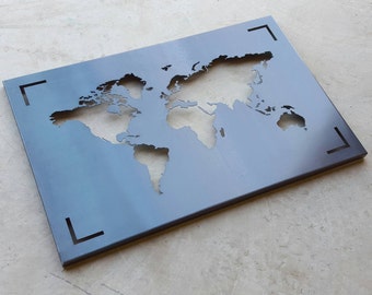 Metal World Map Wall Art | Modern Rustic Atlas Sign