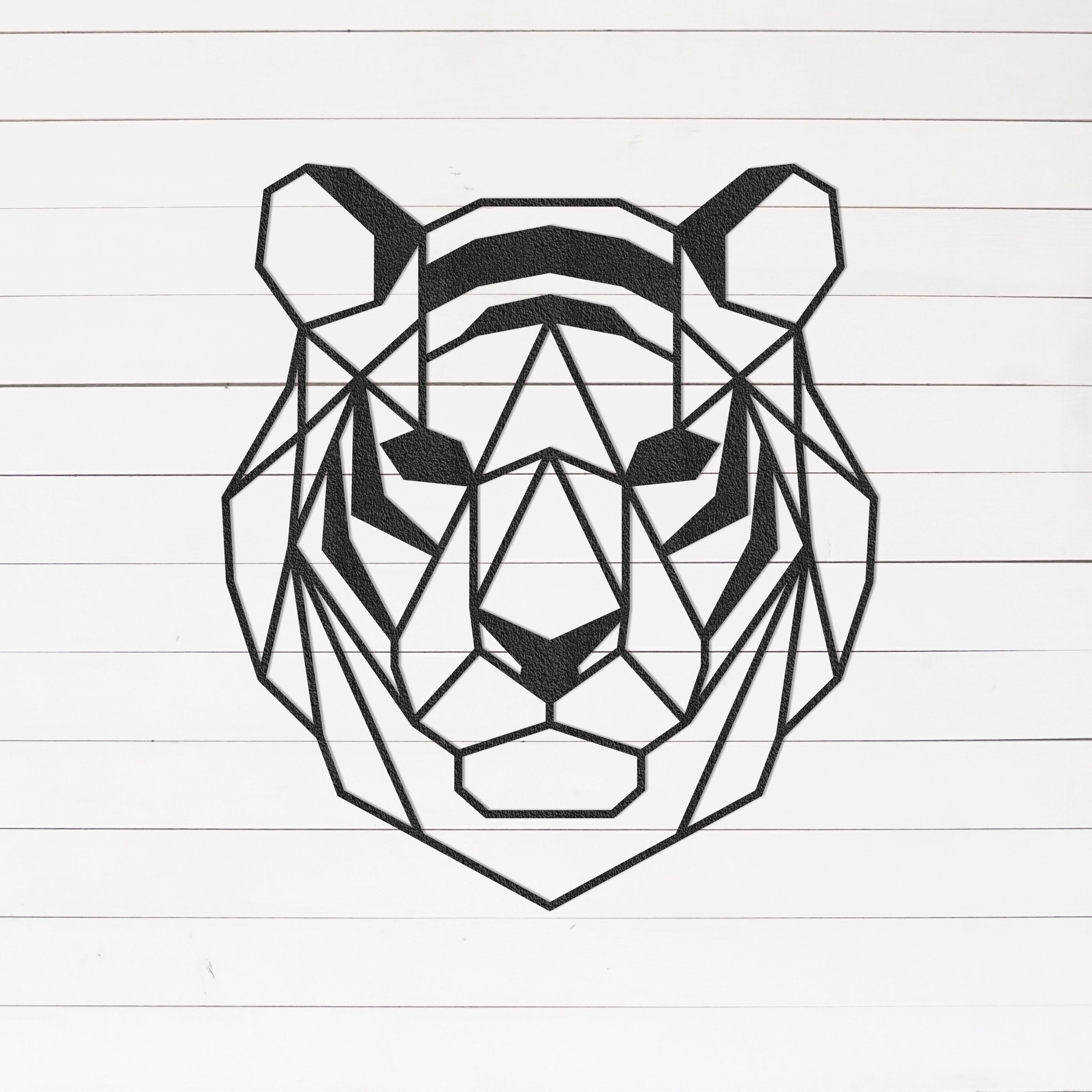 White Tiger Line Drawing Polygon Stripes Pattern Artwork Framed Wall Art  Print A4 