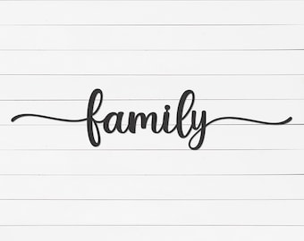 Op de afbeelding: Het woord "familie" in zwarte cursieve letters op een witte houten achtergrond.
