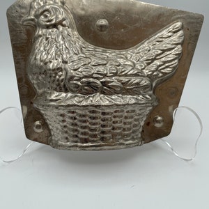 Vintage or Antique Hen on Basket Metal Easter Chocolate Mold