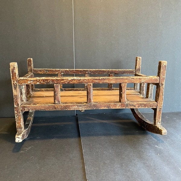 Vintage, Antique Handmade Wood Doll Rocking Bed or Cradle