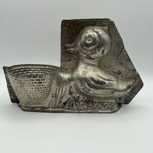 Vintage Easter Duck With Basket Rare Metal Chocolate Mold
