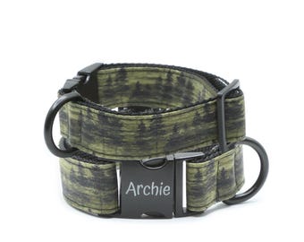Green Forest Dog Collar: Flat or Martingale with buckle, Engraved, Personalized Dog Gift