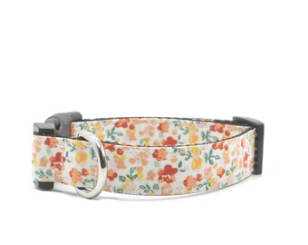 Floral Dog Collars, martingale or buckle, Metal or Plastic Quick Release Buckle. 1 Inch Wide Heavy Duty dog collar, colorful flowers.