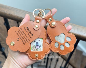 Handmade Pet Memorial Keychain, Dog Cat Hair Keepsake, Personalized Photo Charm