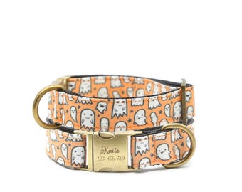 Ghost Dog Collar: Orange, Personalizable Flat or Martingale with buckle, Engraved