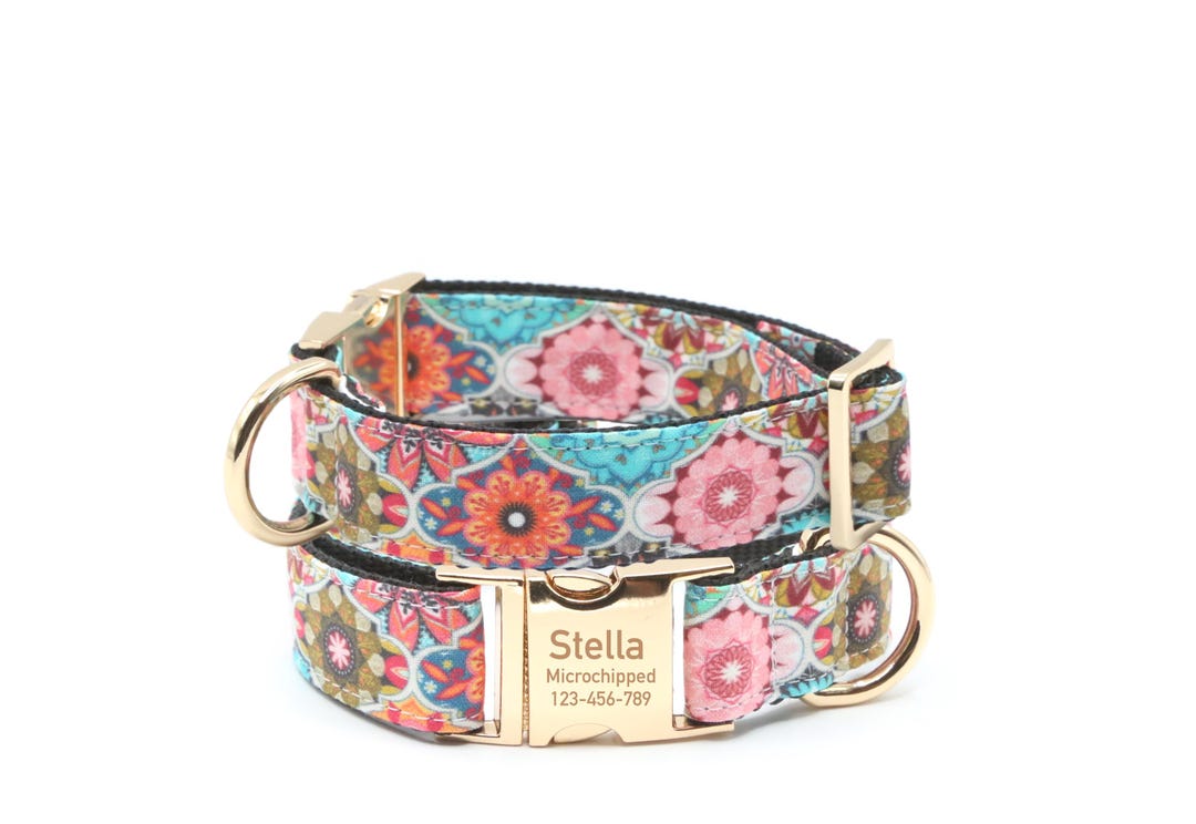 Colorful Tile Dog Collar: Flat or Martingale, Custom Engraved Buckle - Etsy
