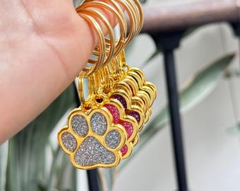 Glitter Paw Dog ID Tag, Engraved Pet Name Tag, Personalized Collar Charm