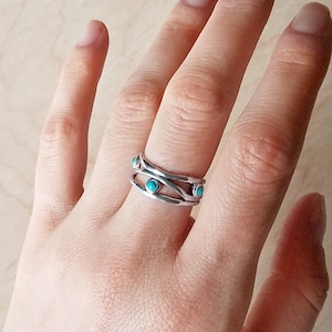 Türkis Fluss Ring, Draht ring, Silber Ring, Sterling Silber Schmuck, handgemachte Ring, Sterling Silber.925