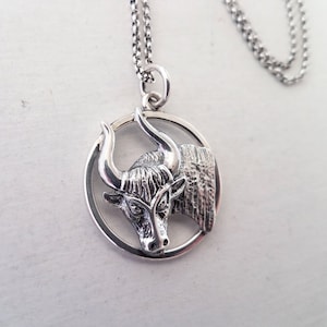 Taurus Necklace, Zodiac Necklace, Horoscope Necklace, Zodiac Jewelry, Taurus Medallion Necklace, Bull Necklace, Sterling Silver .925