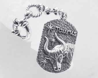 Taurus Keychain, Zodiac Keychain, Horoscope Keychain, Zodiac Jewelry, Taurus TagKEychain, Unisex Keychain, Sterling Silver .925