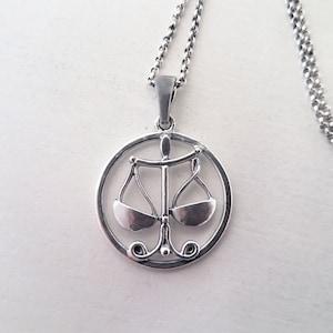 Libra Necklace, Zodiac Necklace, Horoscope Necklace, Zodiac Jewelry, Libra Medallion Necklace, Scale Necklace, Sterling Silver .925