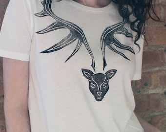 Organic Cotton Deer Graphic T-Shirt, Abstract Print, High-Low Hem