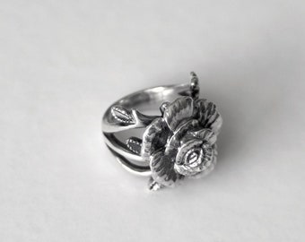 Rosa Rose Flower Ring, Rose Ring, Rose Flower Ring, Silver Ring, Sterling Silver Jewelry, Handmade Jewlery, Sterling Silver .925