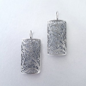Telkari Wide Filigree Earrings, Filigree Earrings, Sterling Silver Jewelry, Handmade Earrings, Sterling Silver .925