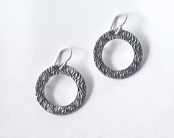 Waves Hoop Earrings, Textured Hoop Earrings, Geometric Earrings, Sterling Silver Jewelry, Round Earrings, Sterling Silver .925