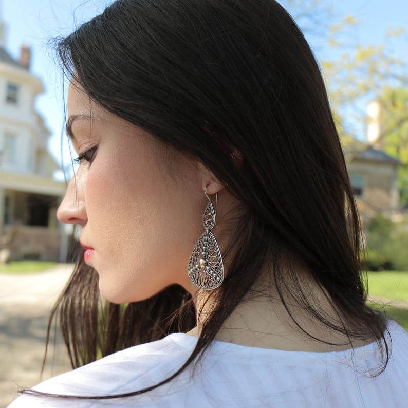 Sterling Silver Jewelry Filigree Earrings Mediterranean Drops Earrings Triangle Earrings Handmade Earrings Sterling Silver .925
