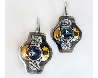 Blue Byzantine Earrings, Statement Earrings, Filigree Earrings, Sterling Silver Jewelry, Handmade Earrings, Sterling Silver .925