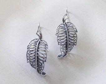 Autumn Leaf Earrings, Filigree Earrings, Leaves Earrings, Drop Earrings, Silver Earrings, Sterling Silver Jewelry