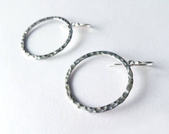 Minimalist Hoop Earrings, Hammer Finished Hoop Earrings, Geometric Earrings, Sterling Silver Jewelry, Round Earrings, Sterling Silver .925