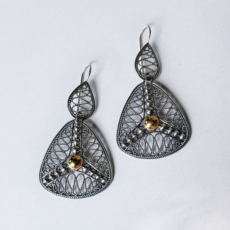 Sterling Silver Jewelry Filigree Earrings Mediterranean Drops Earrings Triangle Earrings Handmade Earrings Sterling Silver .925