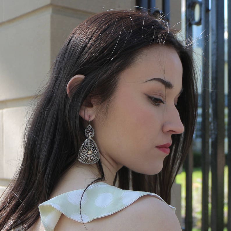 Sterling Silver Jewelry Filigree Earrings Mediterranean Drops Earrings Triangle Earrings Handmade Earrings Sterling Silver .925