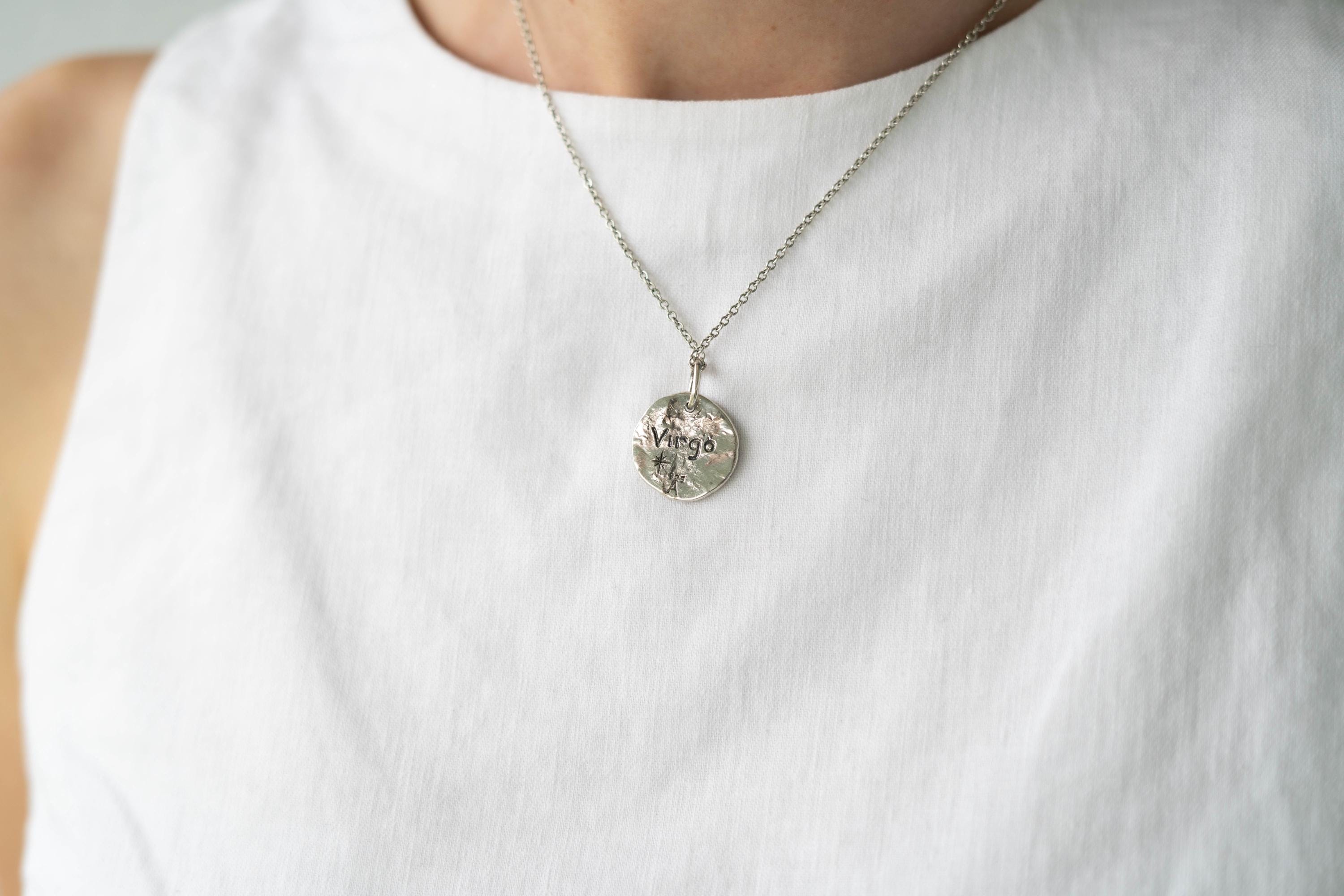 Sterling Silver Virgo Necklace, Zodiac Medallion Pendant - Etsy
