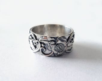 Rose Ring, Rose Wedding Band, Silver Ring, Rose Flower Ring, Unisex Ring, Sterling Silver Jewelry, Handmade Jewlery, Sterling Silver .925