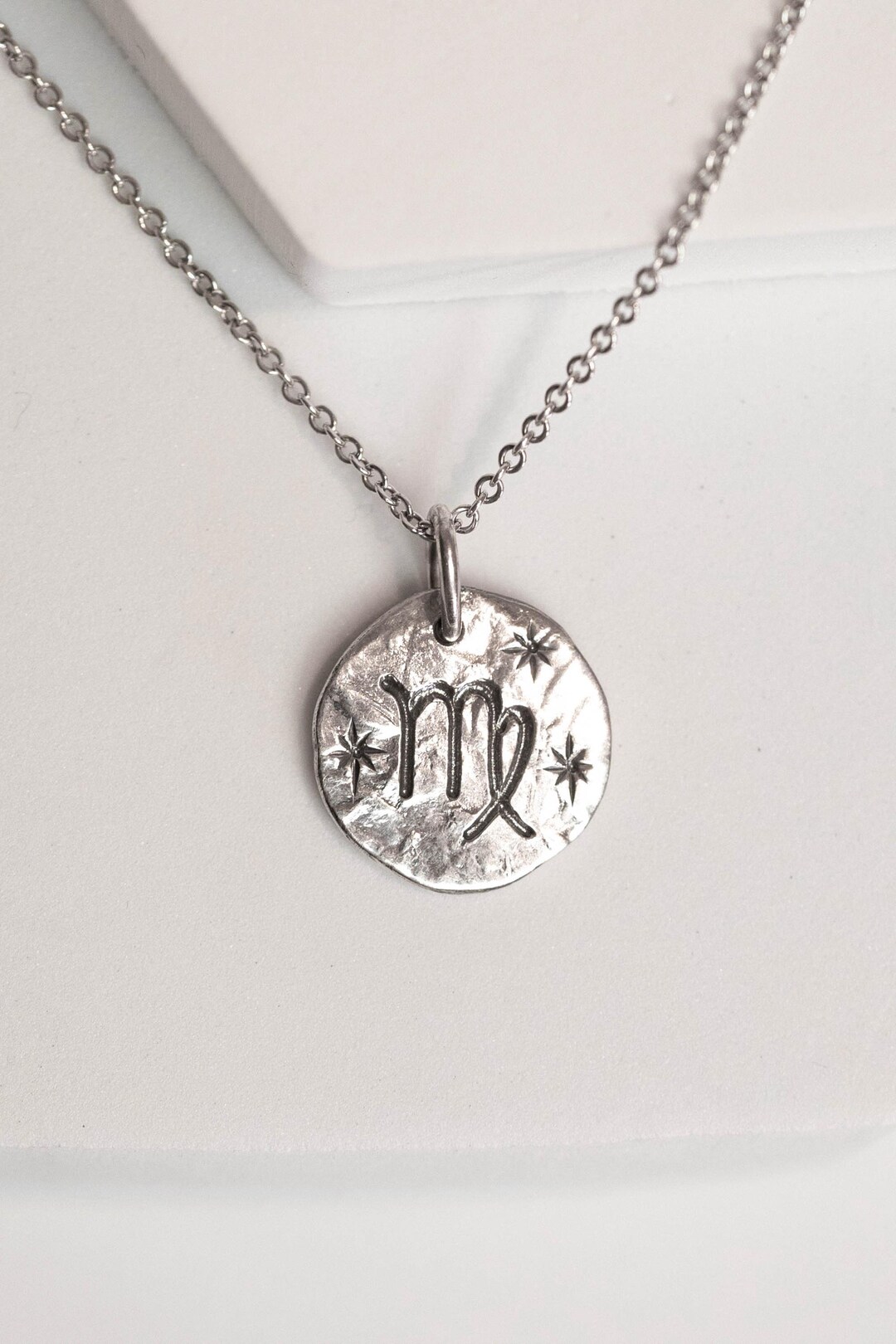 Sterling Silver Virgo Necklace, Zodiac Medallion Pendant - Etsy