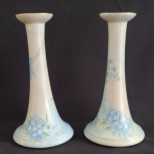 Vintage 1918-39 TK Thuny Czechoslovakia Hand painted Porcelain Candlesticks - Pair
