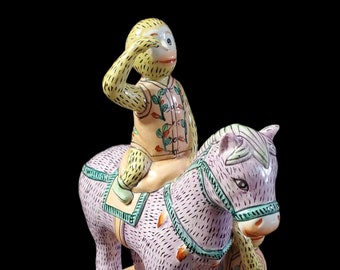 Vintage Asian Hand Painted Chinoiserie Ceramic Monkeys with Horse