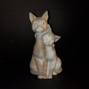 Vintage 1958 Lladro Spain Loving Pair of Cats Porcelain Figurine, RARE, HTF