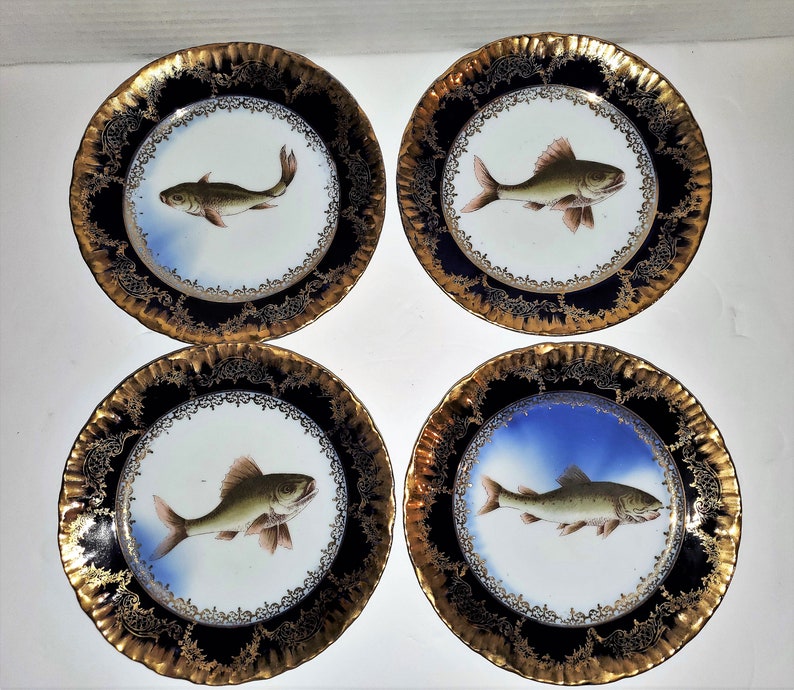 Rare 4 Antique Victoria Carlsbad Austria Fish Plates Etsy